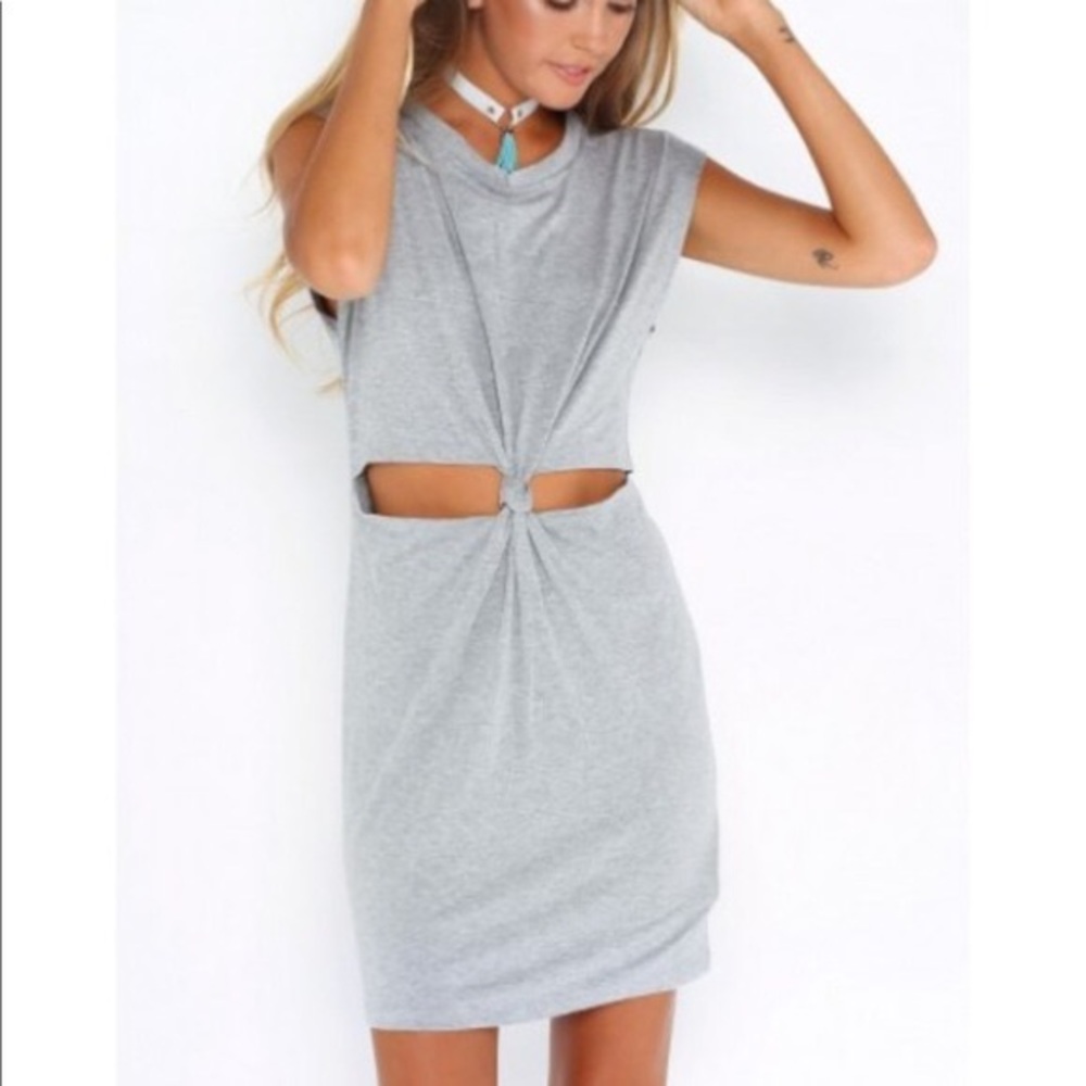 Gray Cut Out Knot Dress